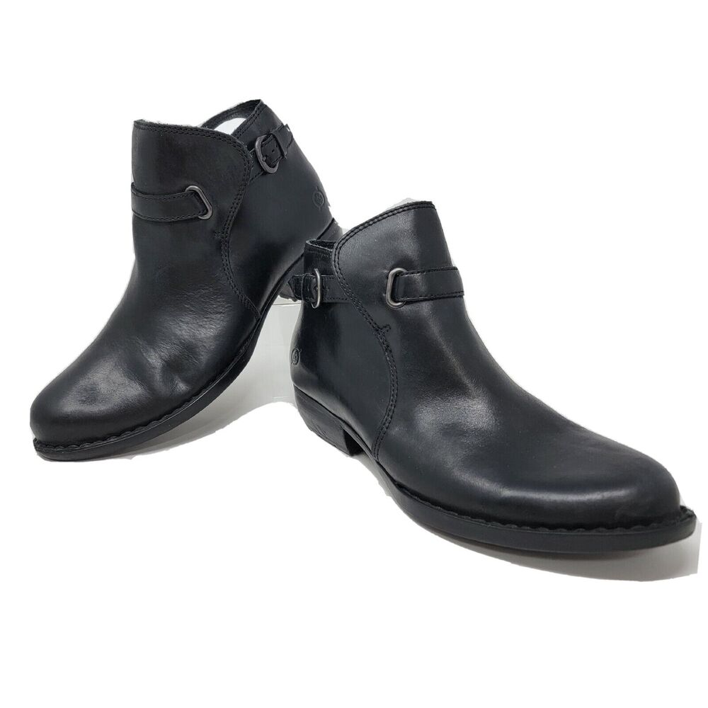 Born Women's 7.5M Jem Ankle Boots Black Side Zipper Buckle Block Heels Leather
